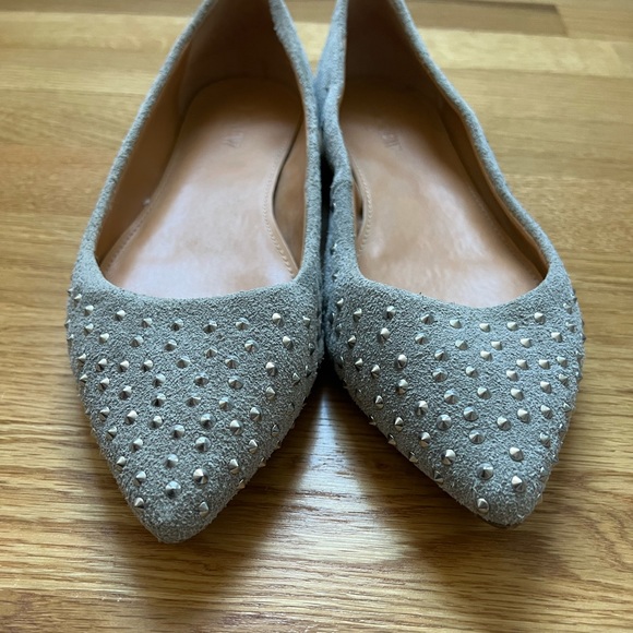 J.Crew Gray Suede Studded Pointed Toe Flats Size 7 - Picture 3 of 9